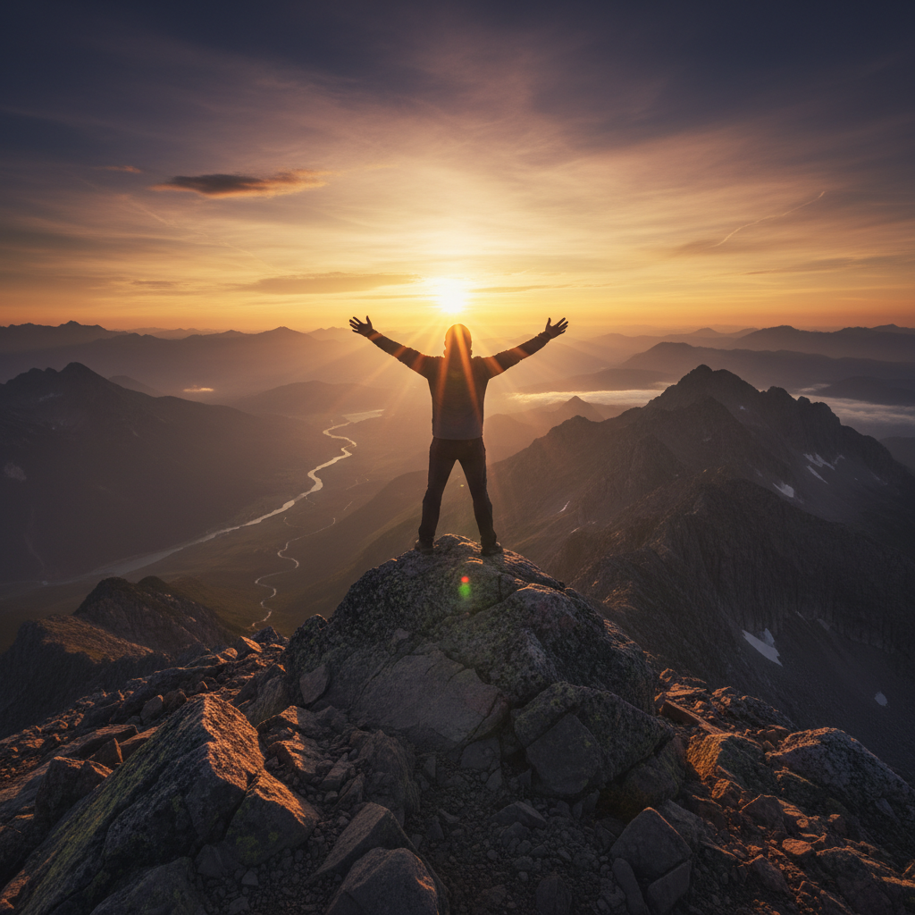 A powerful image depicting a person standing confi